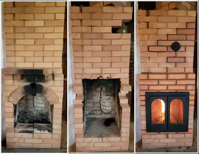 Ремонт разрушенного камина с установкой распашных дверок